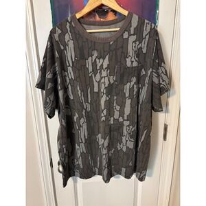Trebark Camo Pocket T-Shirt Mens Brown Grey Bark Print Hunting Tee XL 90s